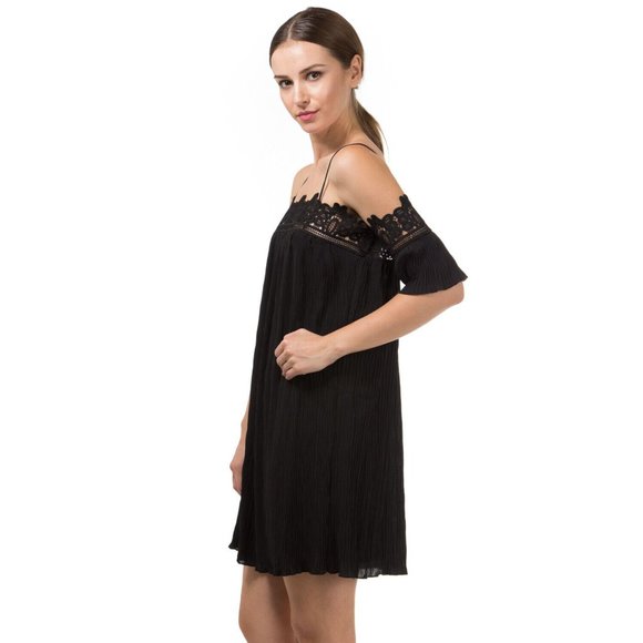 Women's Casual Off The Shoulder Spaghetti Strap Lace Trim Dress Super Cute - Picture 3 of 9